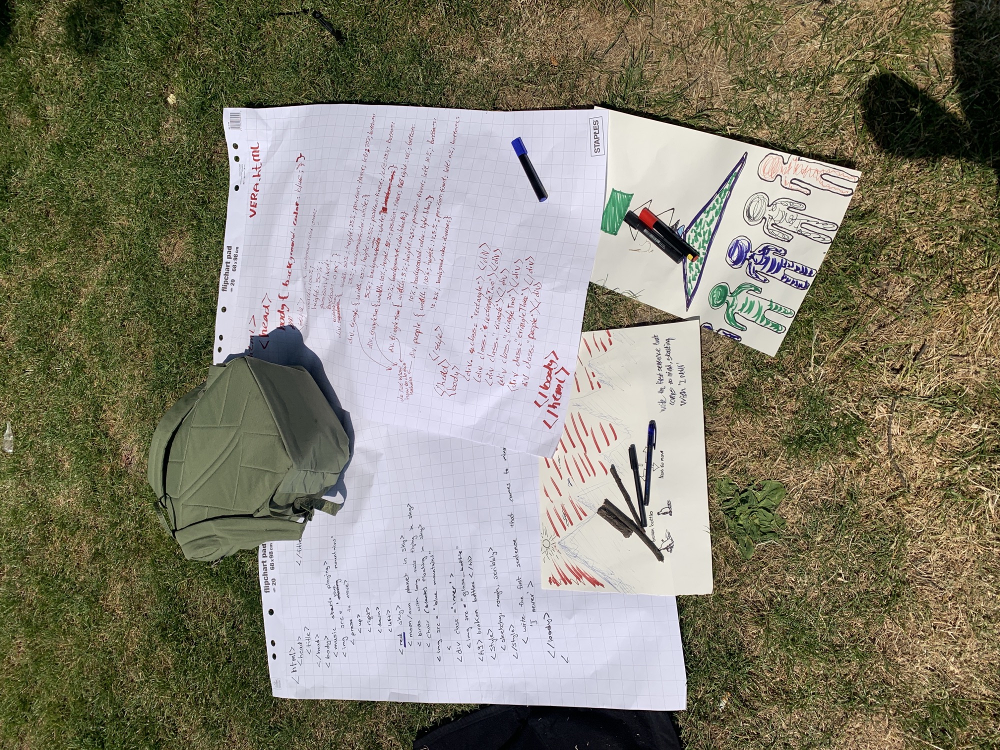 A student's hand written HTML from the workshop