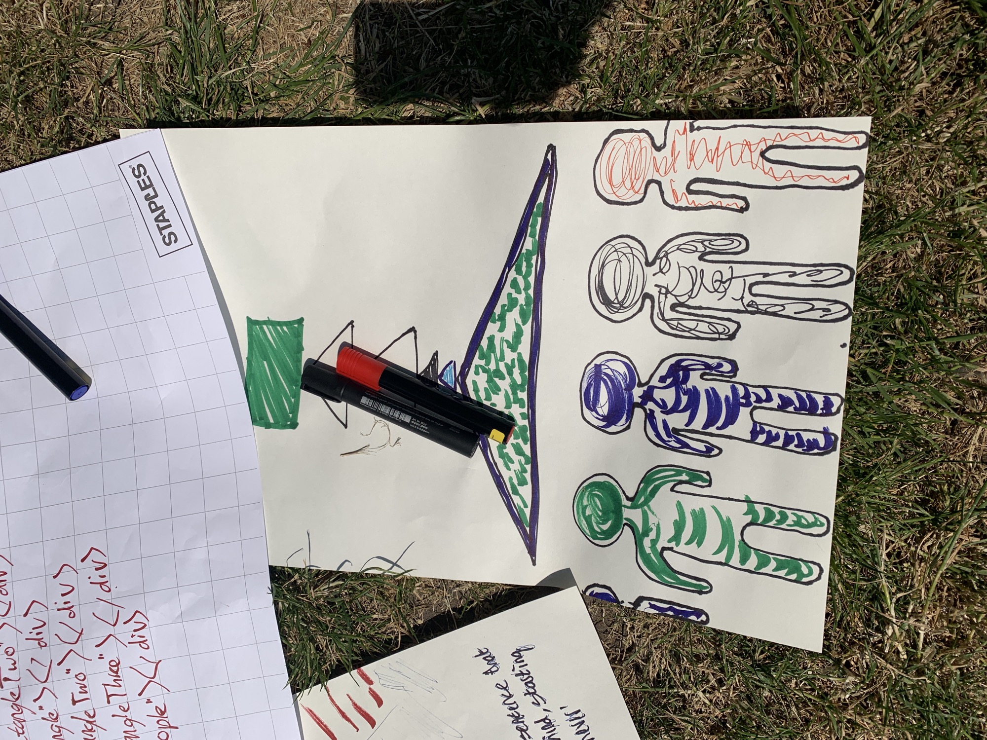 A student's hand written HTML from the workshop