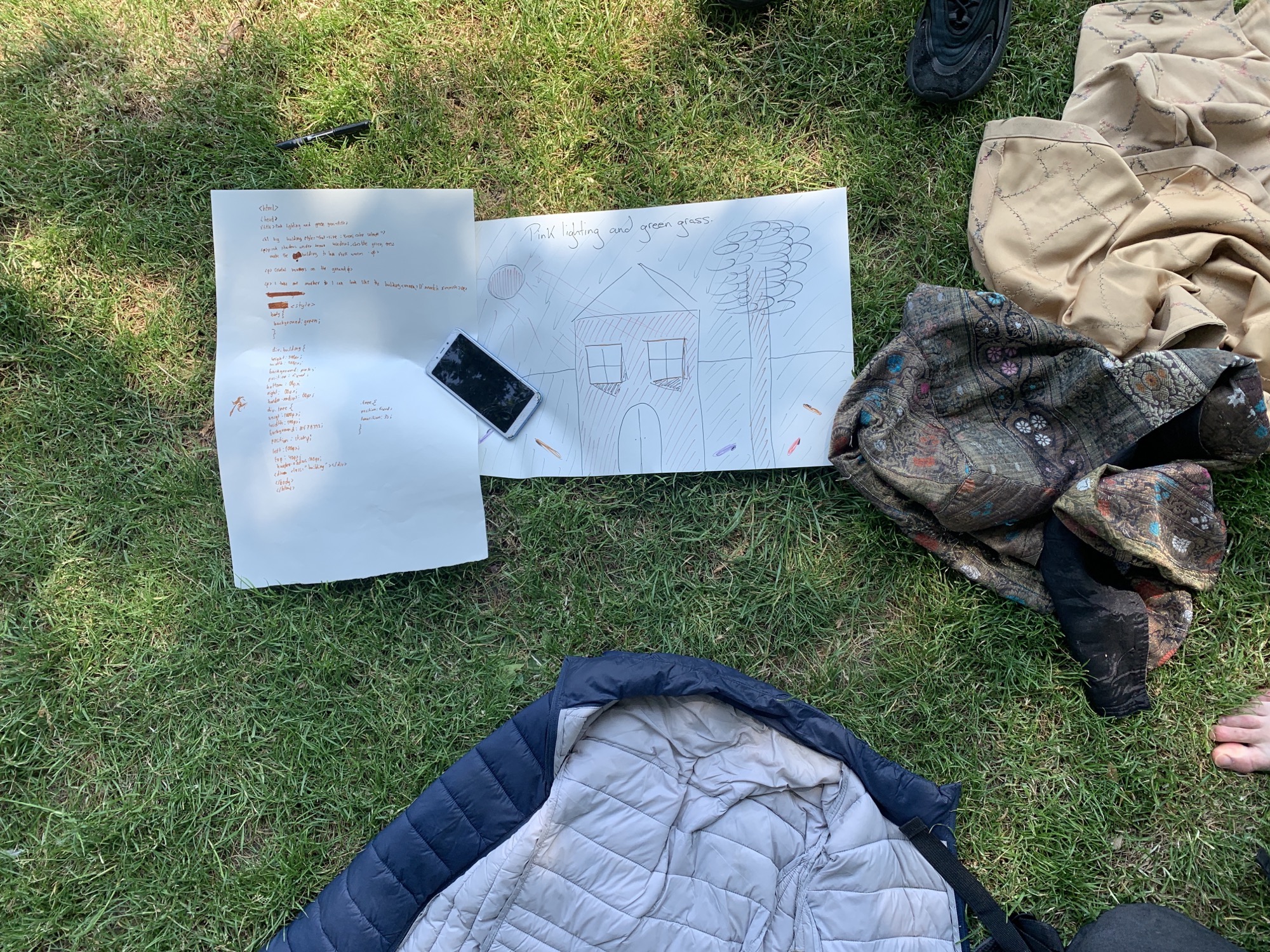 A student's hand written HTML from the workshop