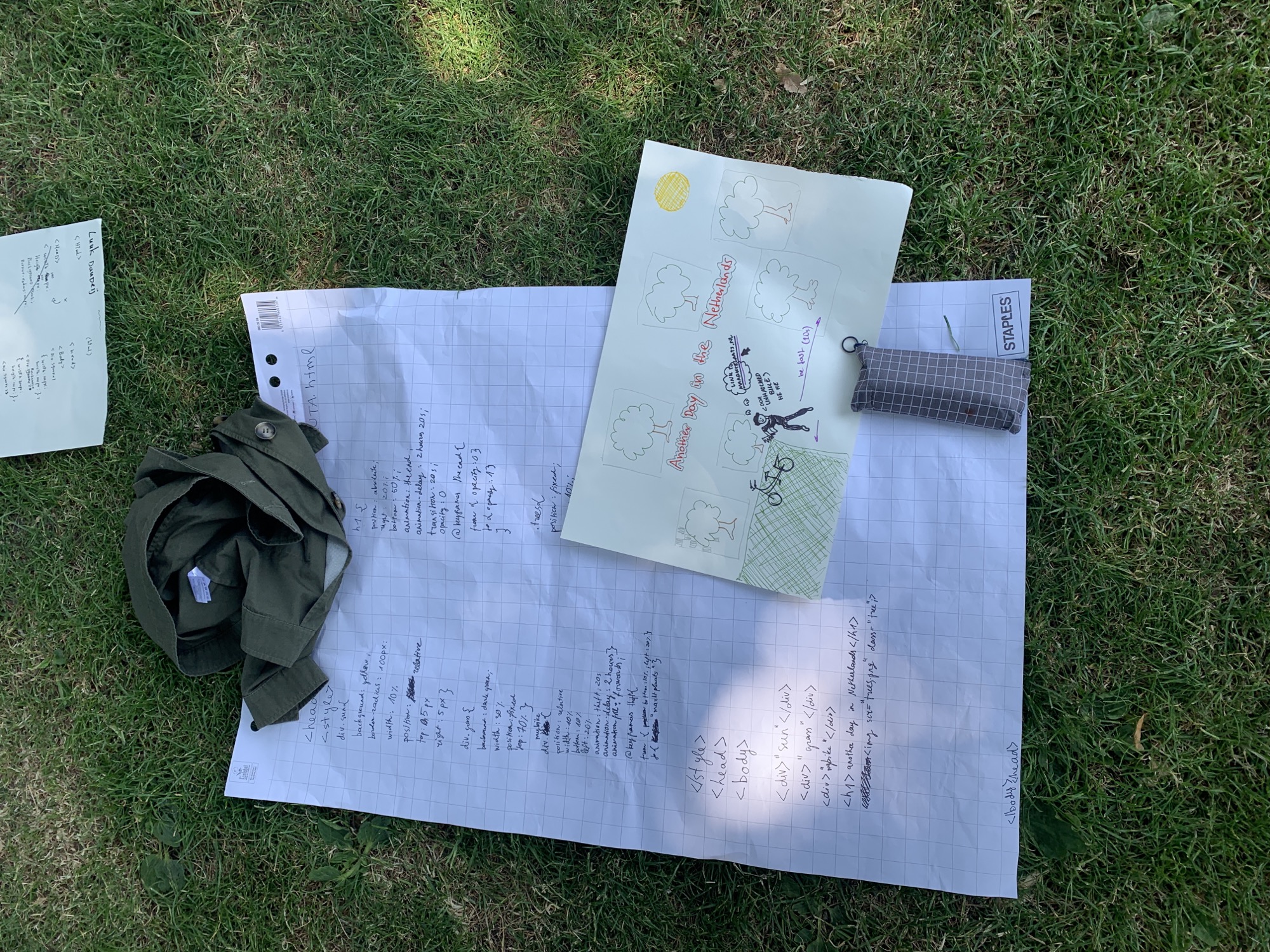 A student's hand written HTML from the workshop